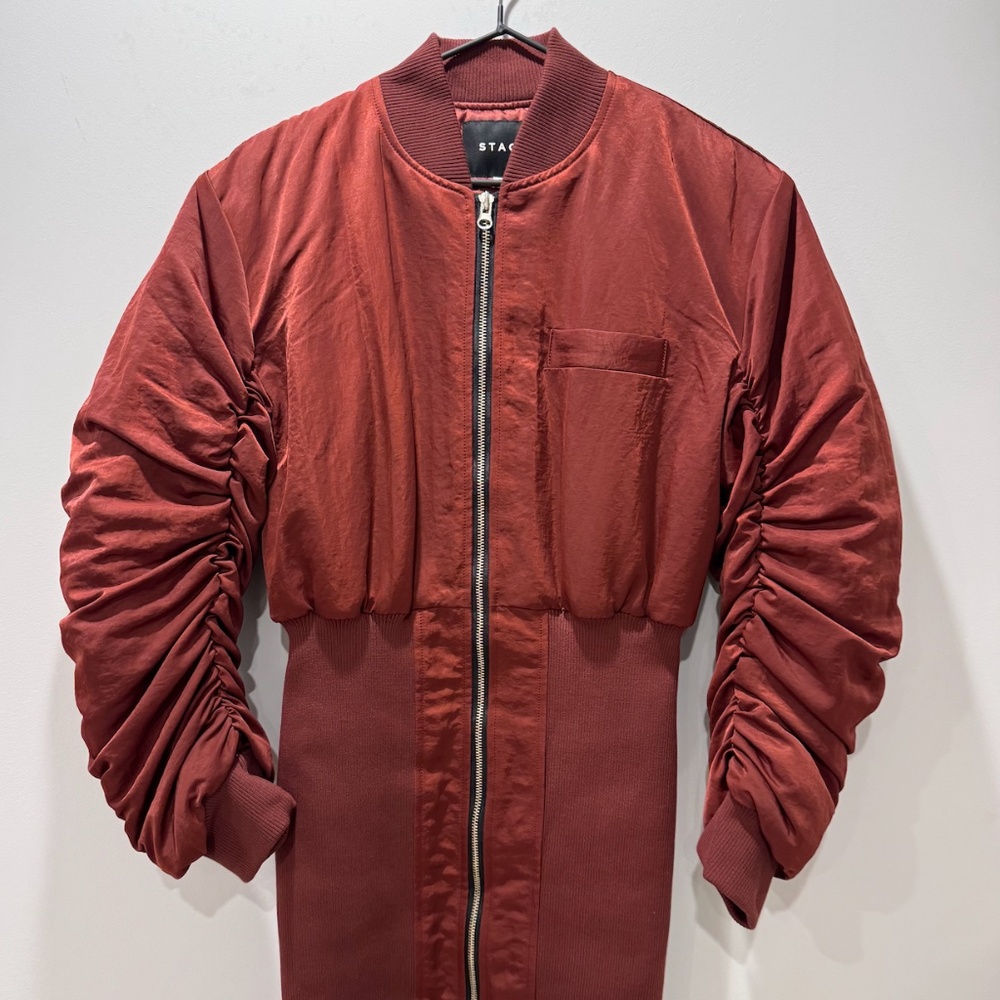 Stage burgundy ribbed dress zipper front size S